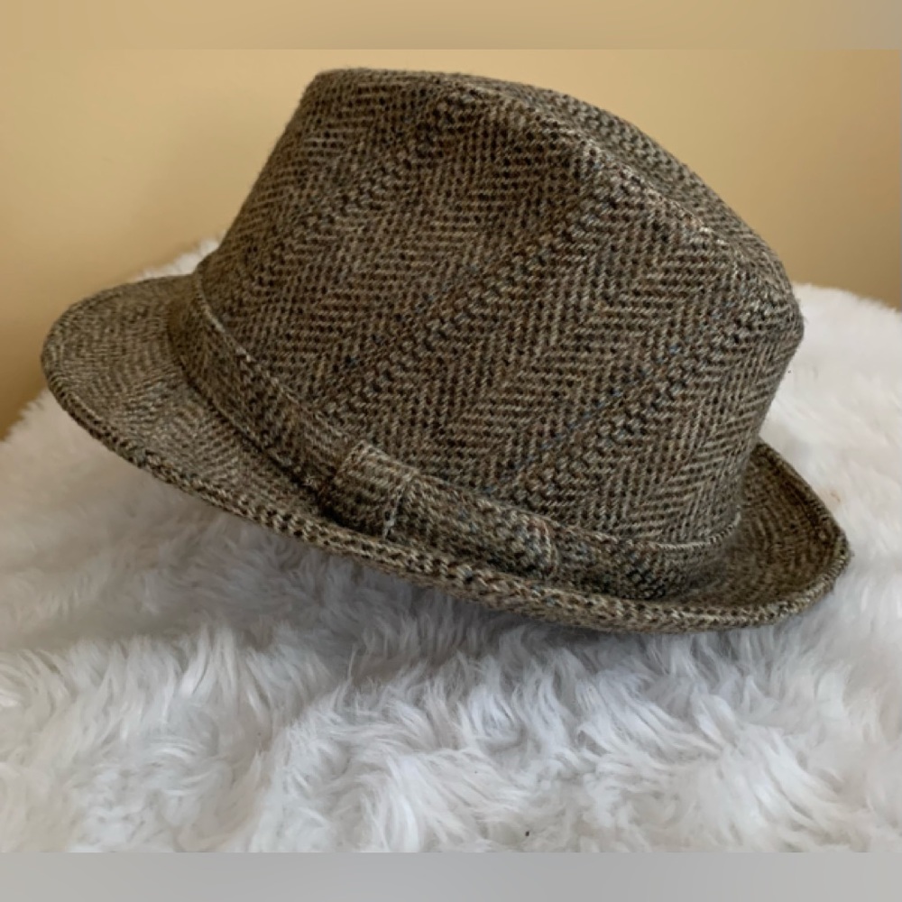 YOUNG AN brown herringbone wool blend Vintage mens Fedora Size 7- 7 1/8 VVGUC++